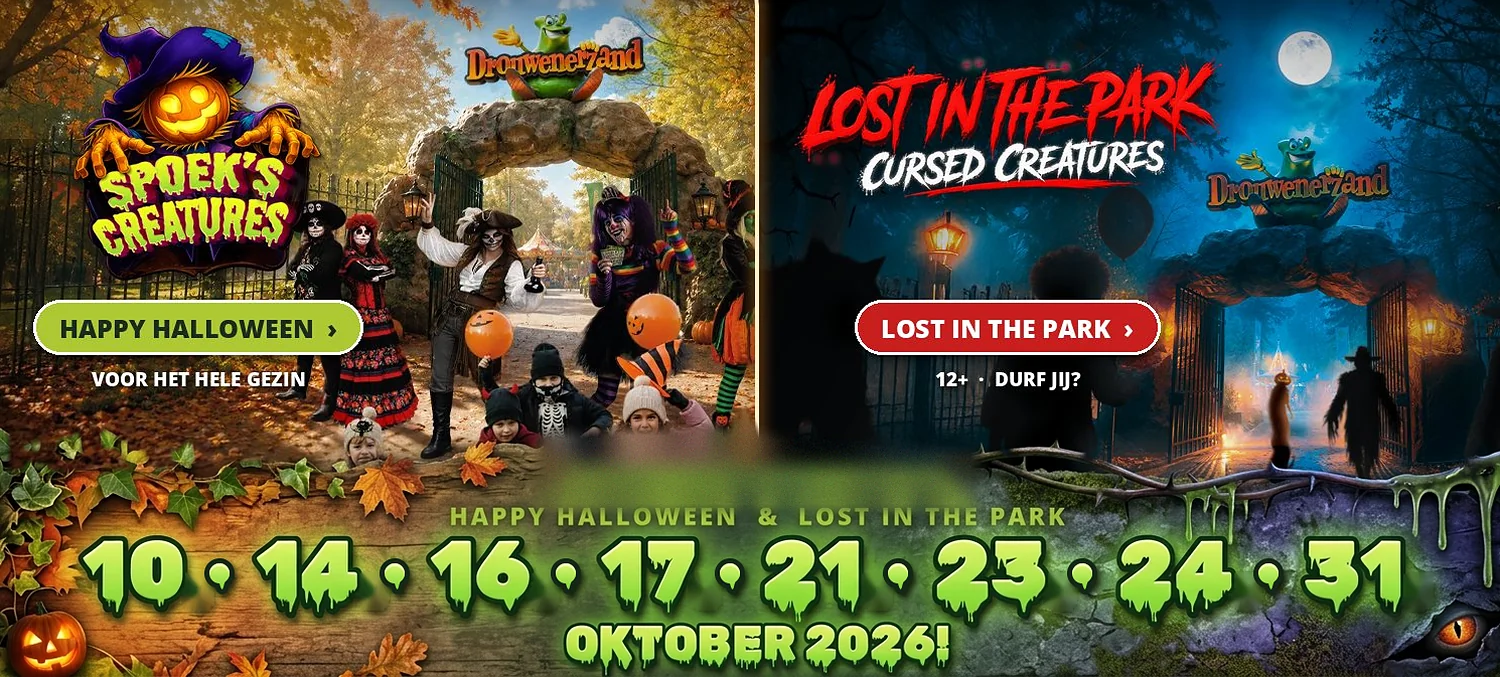 DZ header Halloween 2026 NL v3 (webp) Halloween bij Drouwenerzand: Happy Halloween voor het hele gezin en Lost in the Park, op 10, 14, 16, 17, 21, 23, 24 en 31 oktober 2026